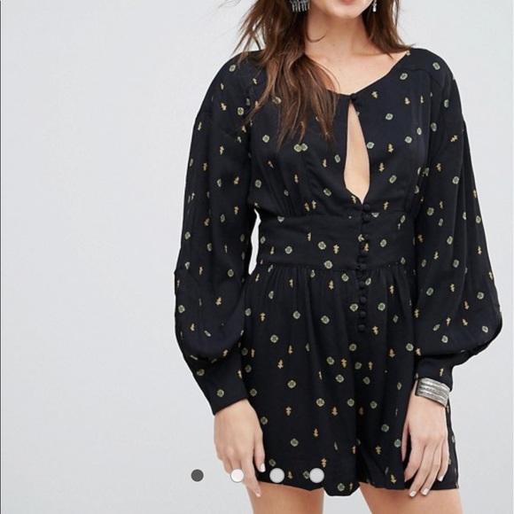 FREE PEOPLE Long Sleeve Romper Love Grows Shorts Romper Loose Fit Flowy K13 - Picture 2 of 10